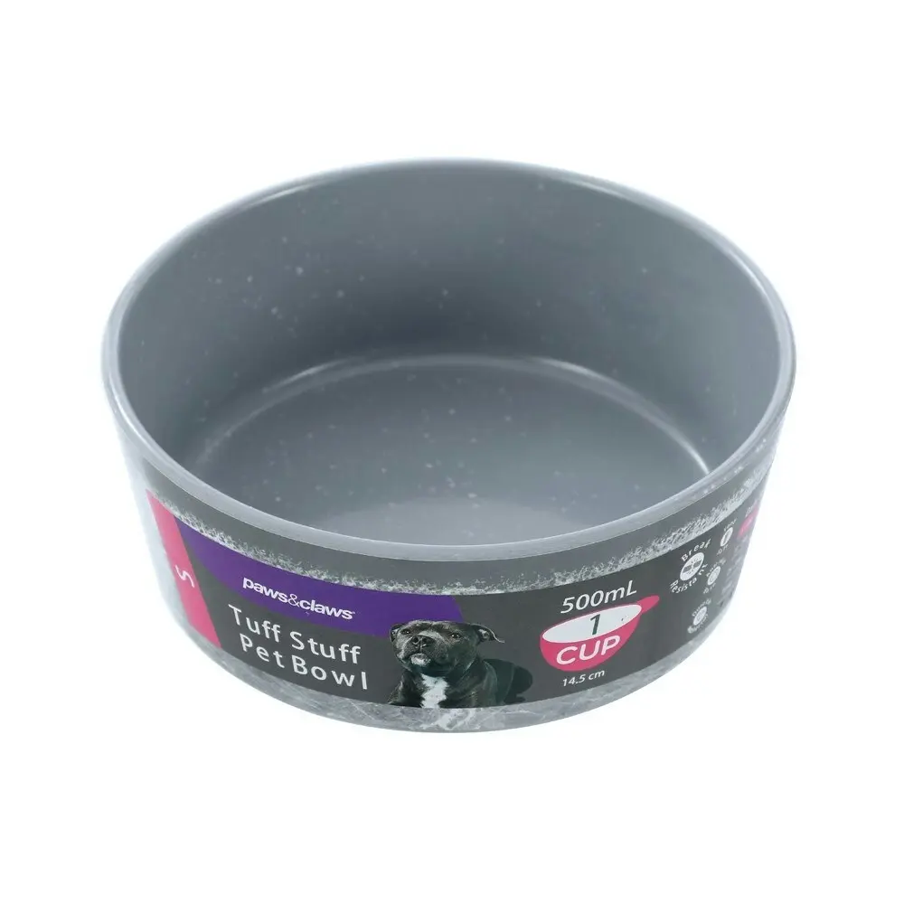 Paws & Claws Medium 14.5cm/500ml Tuff Stuff Pet/Dog Bowl Food/Dish Feeder Grey