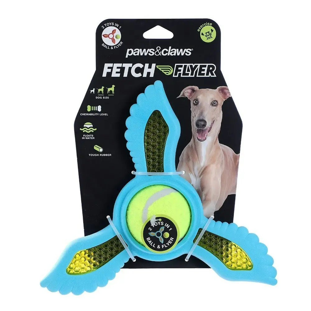 Paws & Claws 21.9x19.5x6cm Fetch Flyer Foam Dart w/ Tennis Ball Dog/Pet Toy Blue