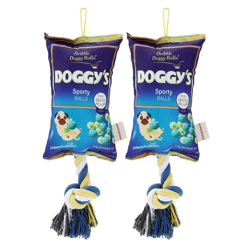 2x Paws & Claws 25cm Doggy's Balls Snacks Oxford Tugger Pet Play Toy w/Rope Asst