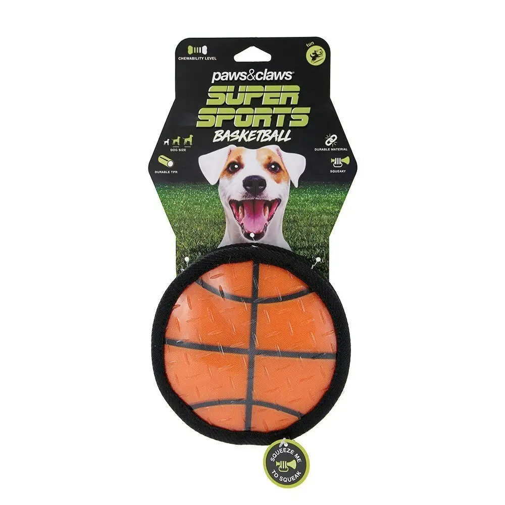 Paws & Claws 15cm Super Sports TPR Covered Oxford Basketball Pet Toy w/ Squeaker