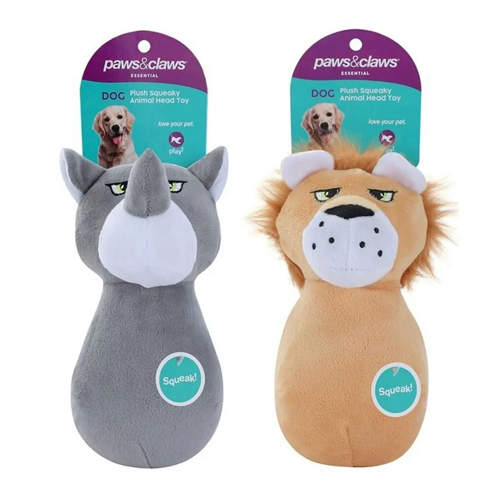 2PK Paws & Claws Soft Plush Squeaker Interactive Animal Pet Dog/Cat Toy Assort