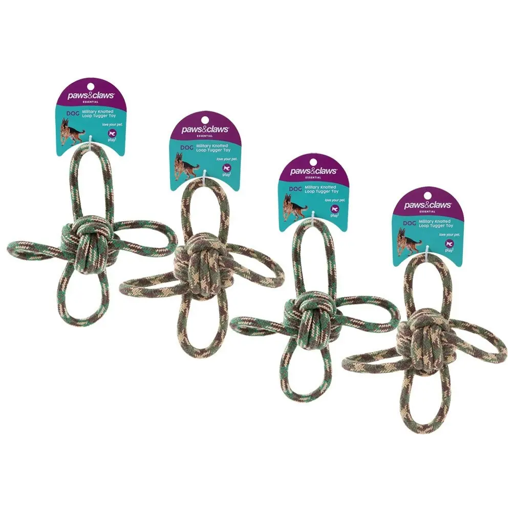 4x Paws & Claws Military Knotted 4-Way Loop 22cm Dog Tugger Pet Toy Chew Assort