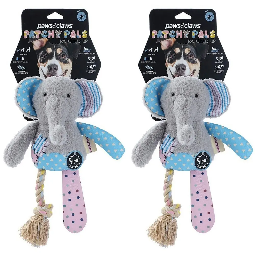 2PK Paws & Claws 32cm Patchy Pals Plush Rabbit Pet Dog/Cat Interactive Toy Rope