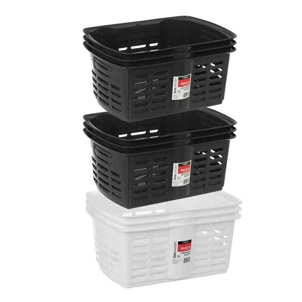 3x 3PK Boxsweden Utility Stackable Basket 9.5L 32cm Home Storage Organiser Asst