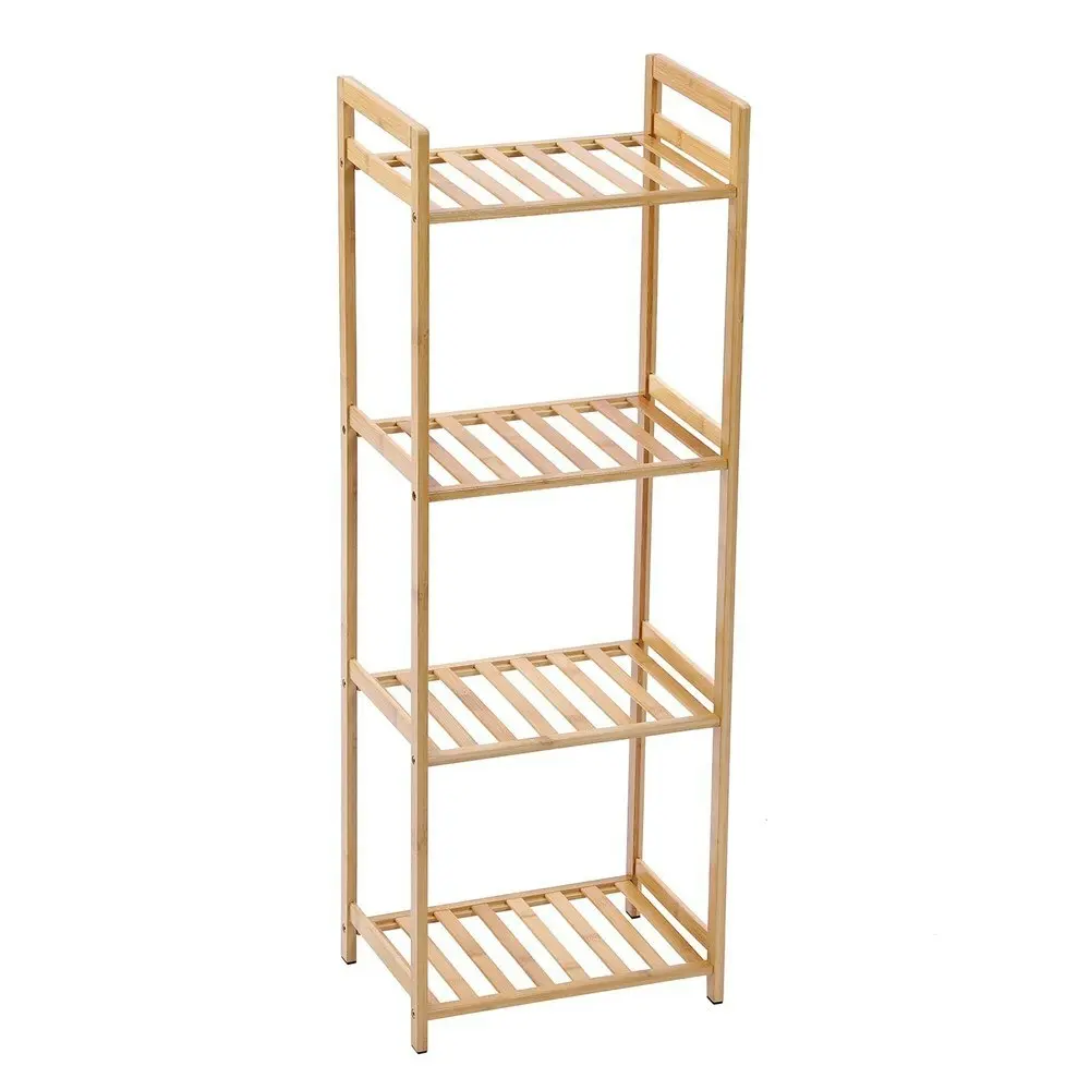 Boxsweden 35x100cm 4-Tier Wooden Bamboo Storage Shelf Home Organiser Rack Stand