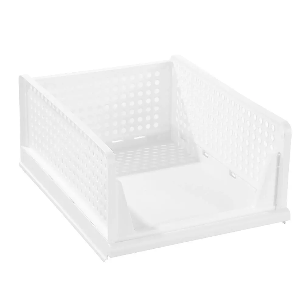 Boxsweden Foldaway 42.5x18.5cm Stackable Storage Basket/Organiser Large White