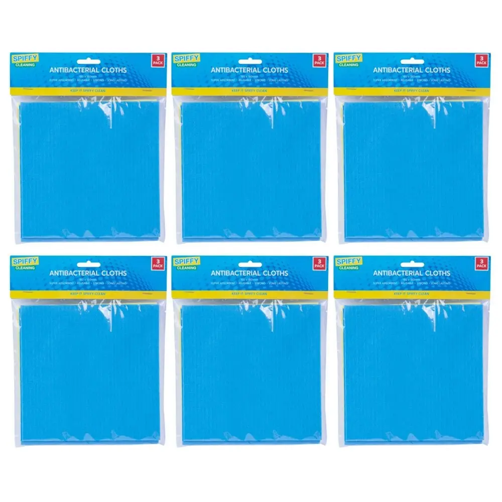 6x 3PK Spiffy 18cm Antibacterial Reusable Super Absorbent Kitchen Cleaning Cloth