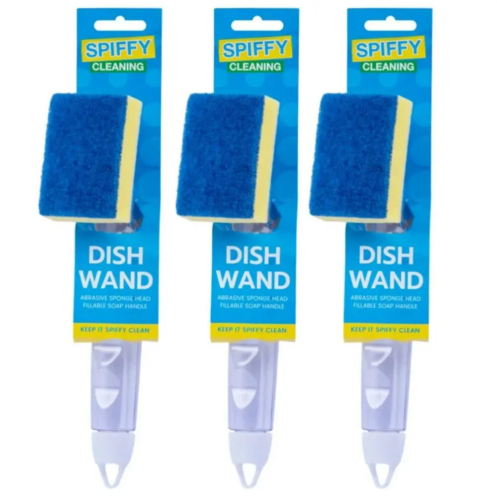 3x Spiffy Dish Wand Cleaning Kitchen Glass Scrubber/Sponge w/ Soap Dispenser