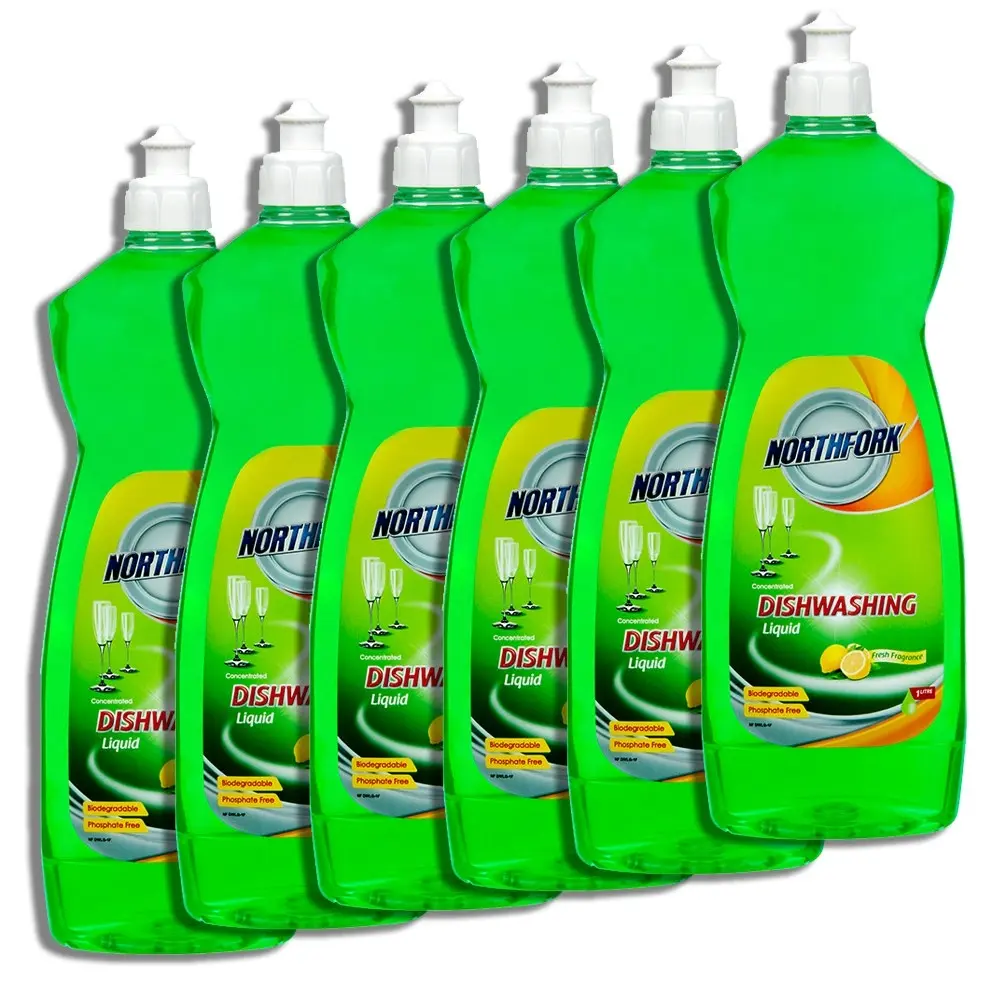 6x Northfork 1L Biodegradable Dishwashing Dishes Concentrated Liquid/Soap Lemon