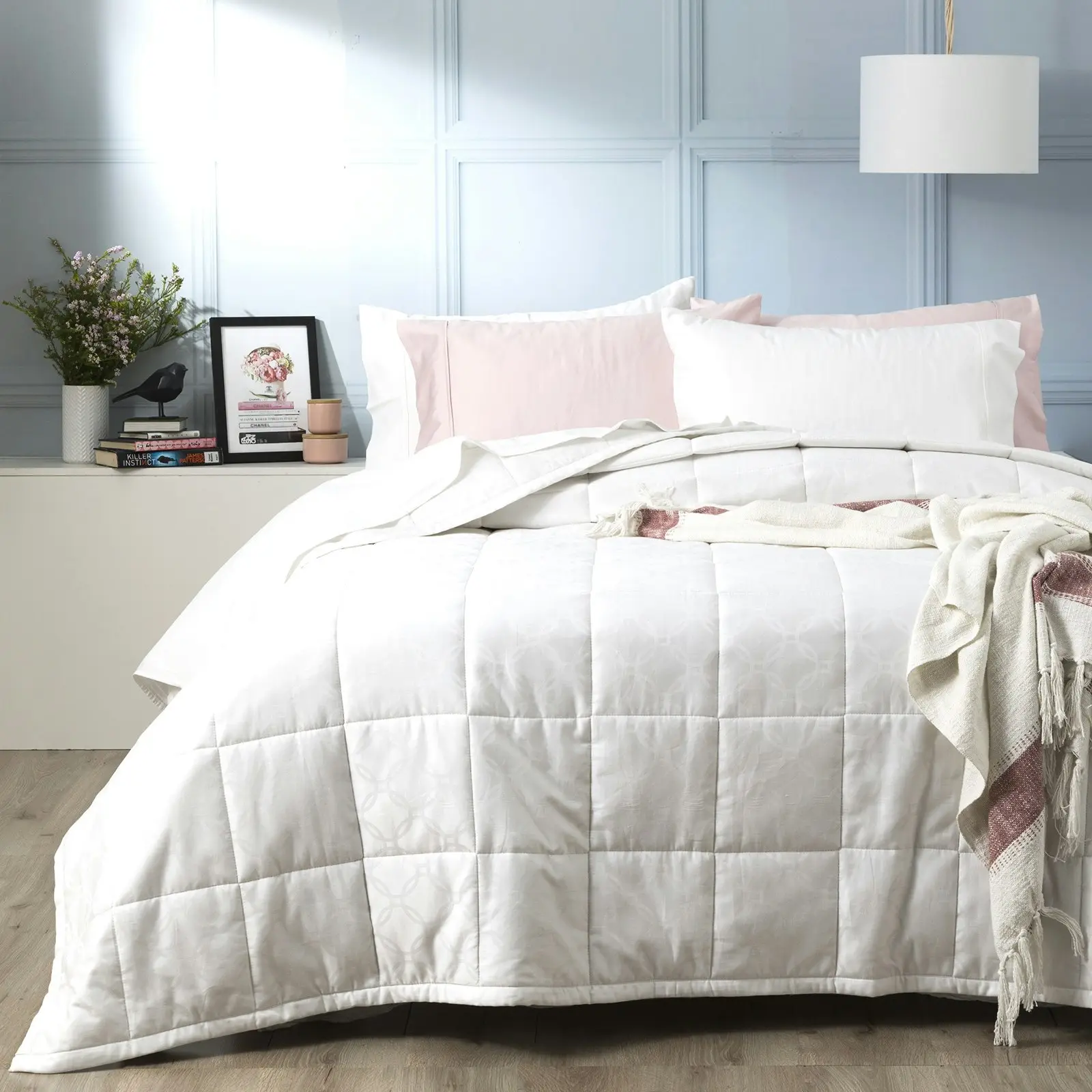 Ddecor Home Josephine Super King Bed Comforter Set 500TC Cotton Jacquard White