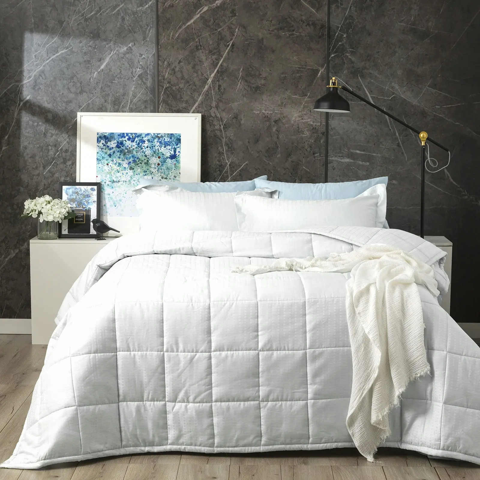 Ddecor Home Binary Super King Bed Comforter Set 500TC Cotton Jacquard White