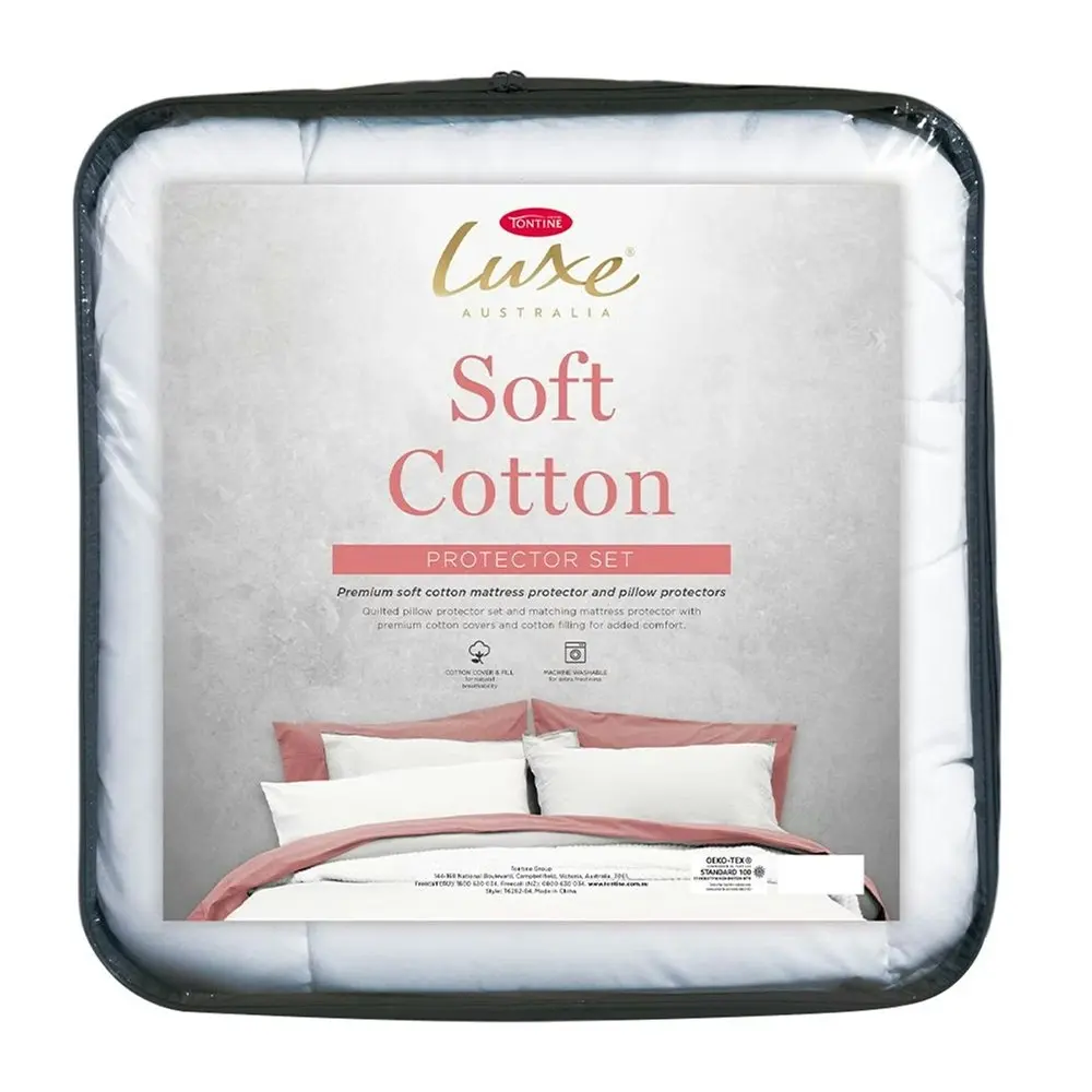 Tontine Single Bed Luxe Cotton Quilted Mattress/Pillow Protector Case Cover Set