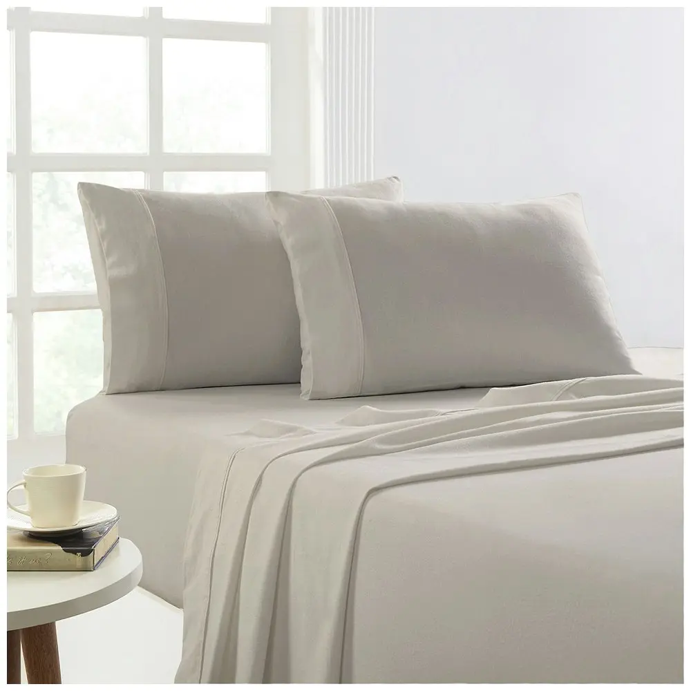 Park Avenue Mega Queen Bed Flannelette Fitted Sheet Set 175GSM Egypt Cotton Sand