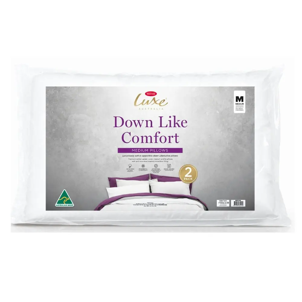 2pc Tontine 46x72cm Luxe Down Like Comfort Cotton Pillows Medium Home Bedding