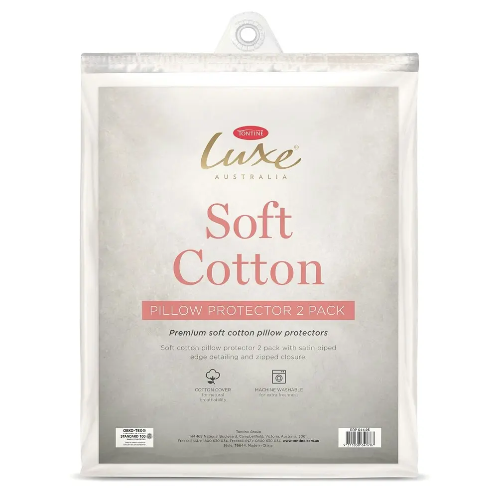 2pc Tontine Luxe Soft Cotton Pillow Protectors Machine Washable Bedding White