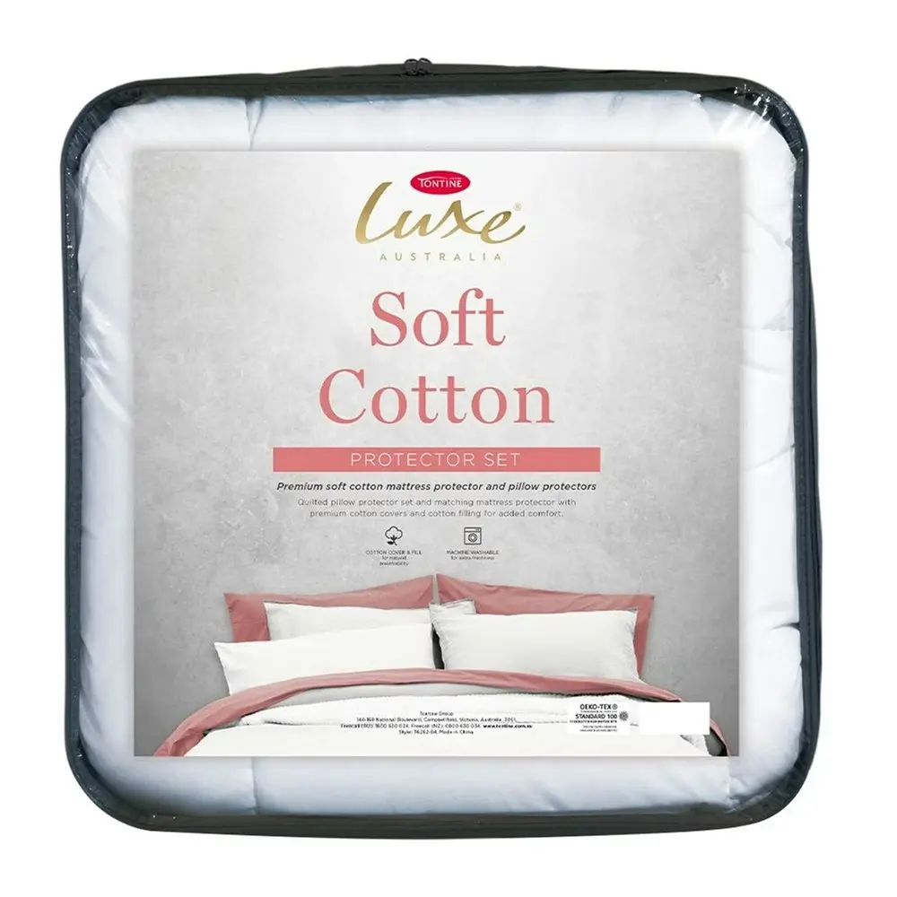 Tontine Luxe Soft Cotton King Single Bed Mattress/Pillow Protector Set Bedding