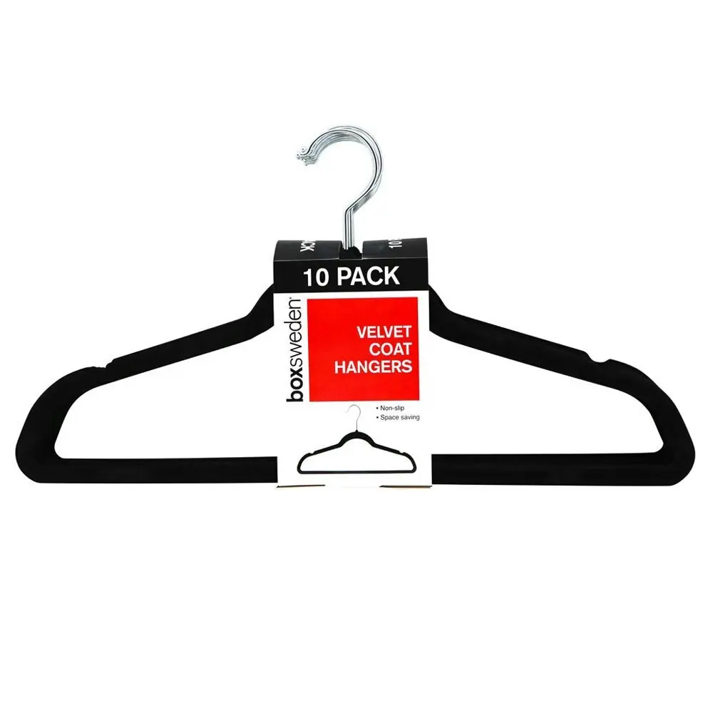 10PK Boxsweden Velvet Hanger/Wardrobe/Storage Organiser for Clothes/Shirt Black