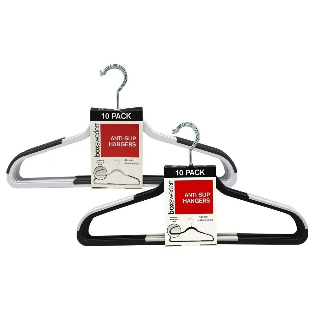 2x 10PK Boxsweden Plastic Hangers 45cm w/ Anti Slip TPR Closet Organiser Assort