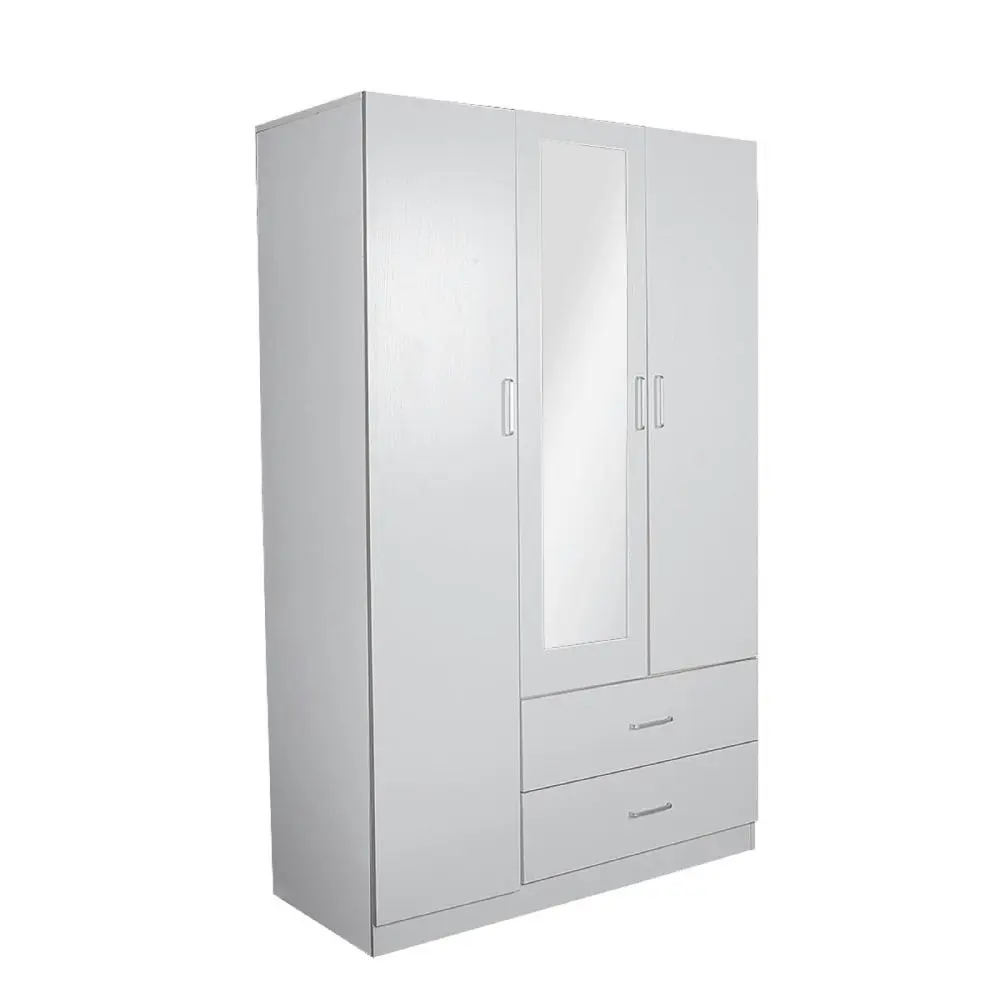 Design Square Modern 3-Door 2-Drawers Wardrobe Closet Clothes Storage Cabinet With Mirror - White