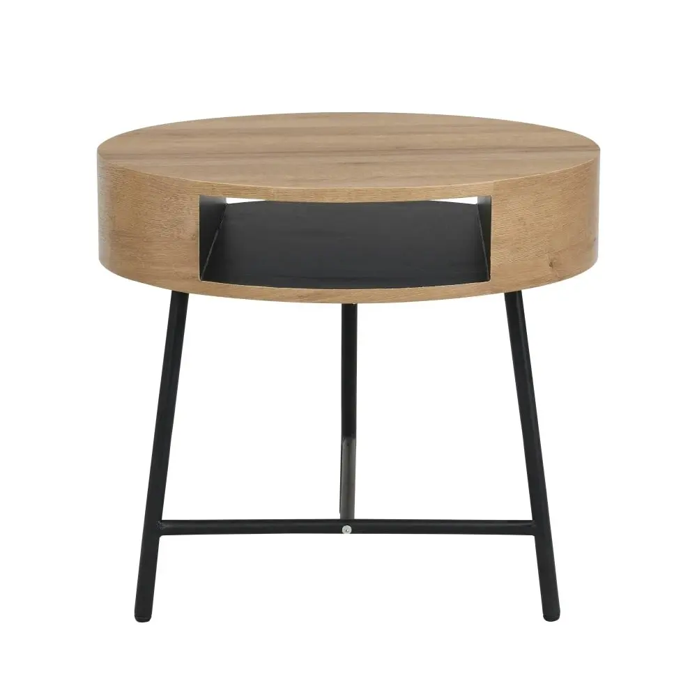 Design Square Willow Modern Scandinavian Wooden Round Side Table - Oak/Black