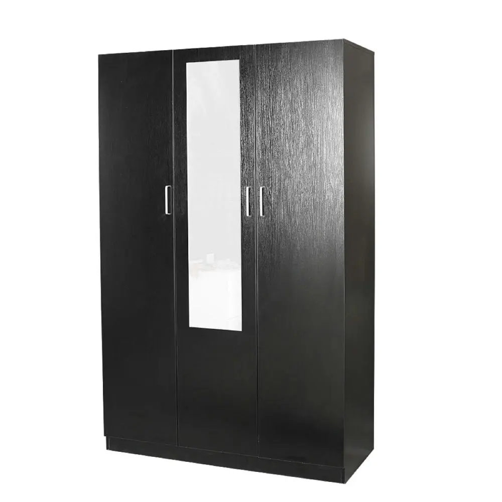 Design Square Modern 3-Door Multi-Purpose Wardrobe Closet Clothes Storage Cabinet - Black