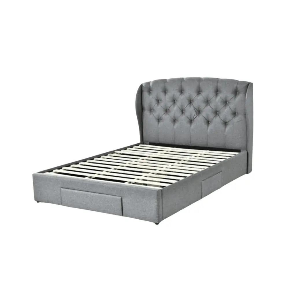 Design Square Fabric Queen Tufted Headboard Bed Frame With Drawers Storage - Dark Grey