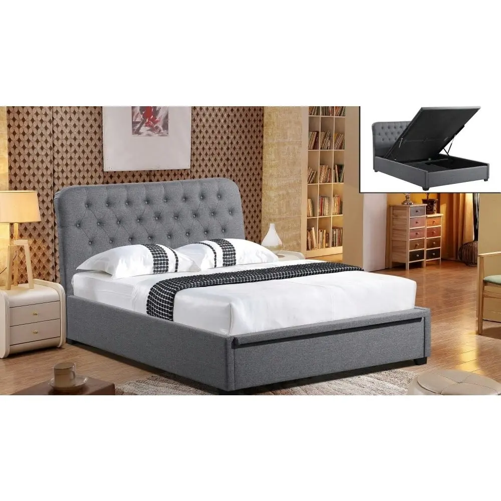 Our Home Norah Modern Fabric Gas Lift Tufted Bed Frame King Single Size - Dark Grey