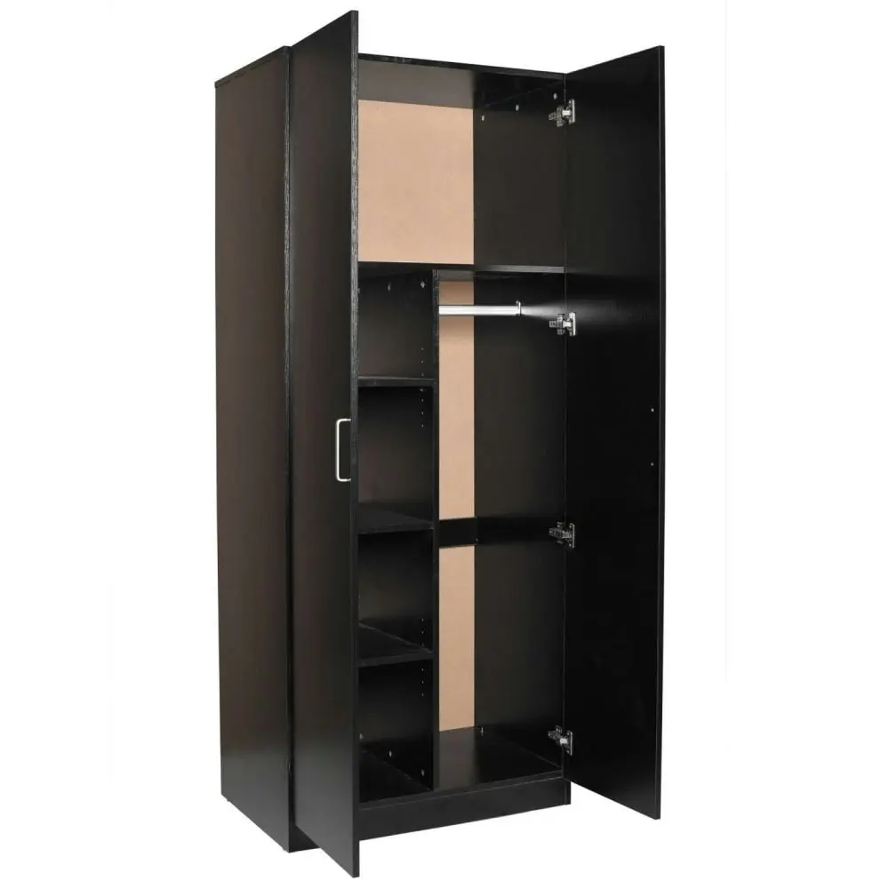 Design Square Modern 2-Door Multi-Purpose Wardrobe Closet Clothes Storage Cabinet - Black