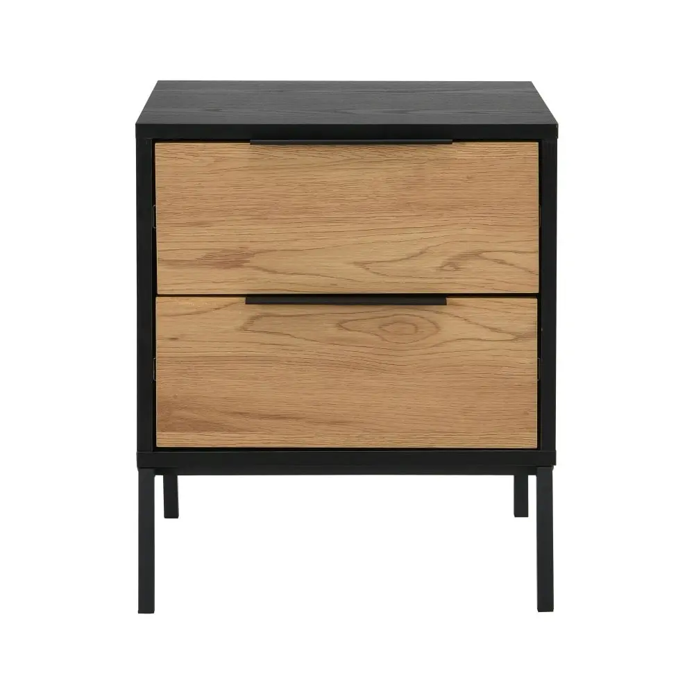 Design Square Barbara Modern Scandinavian Nightstand Bedside Table W/ 2 Drawers - Black/Oak