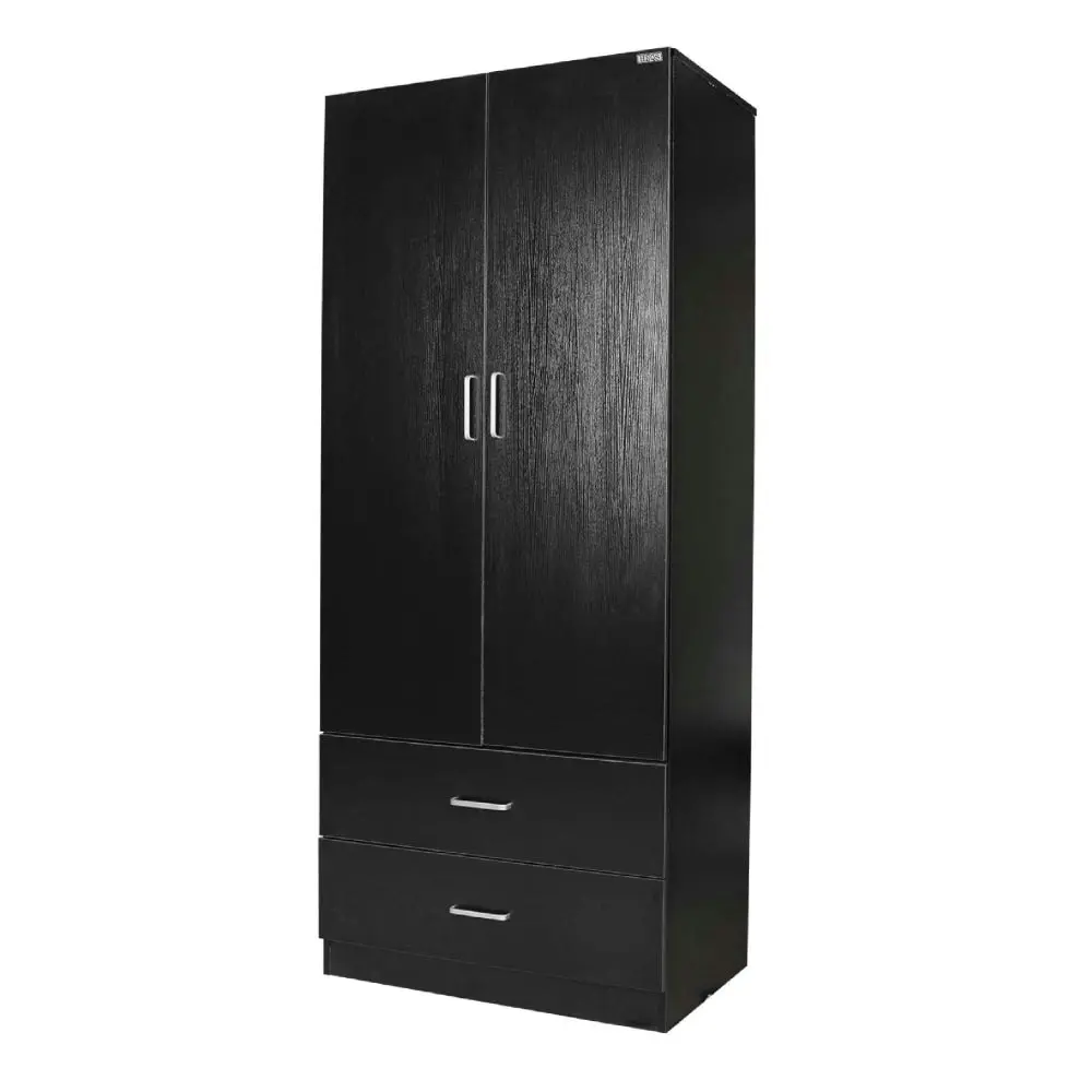 Design Square Modern 2-Door 2-Drawers Wardrobe Closet Clothes Storage Cabinet - Black