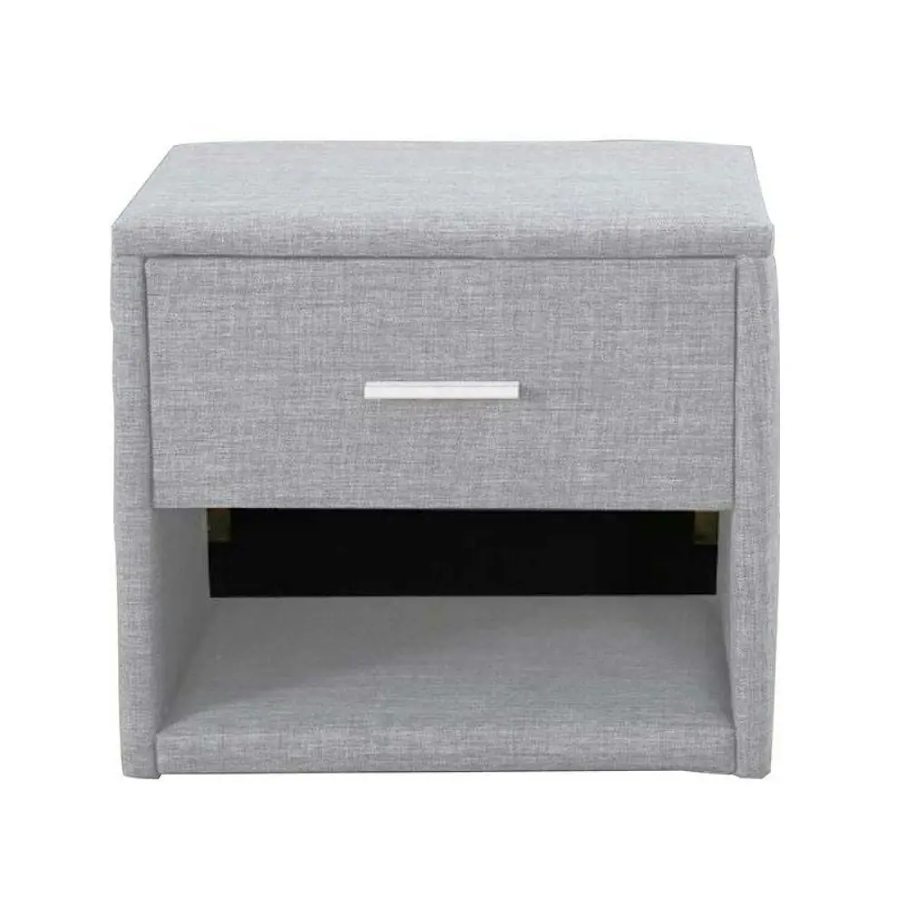 Design Square Fabric Nightstand Bed Side Table With LED Light - Light Grey