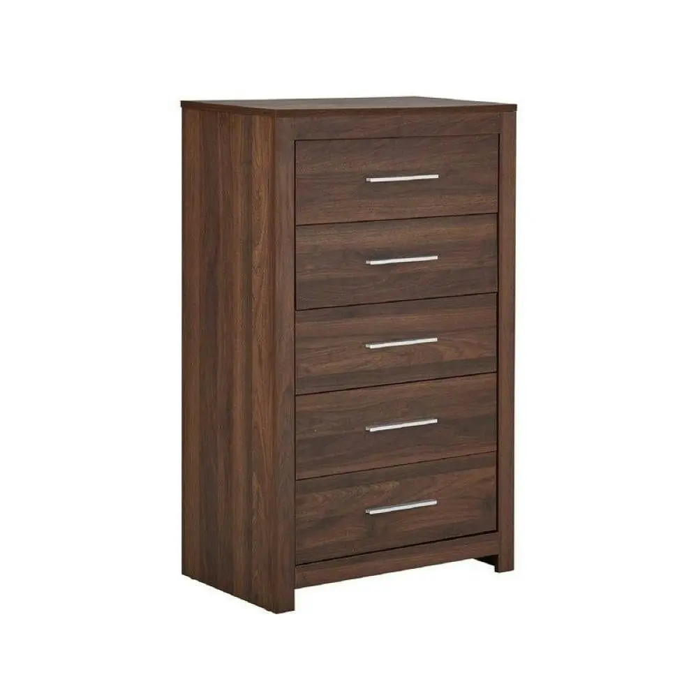 Design Square Modern Chest of 5-Drawers TallBoy Wooden Storage Cabinet - Walnut