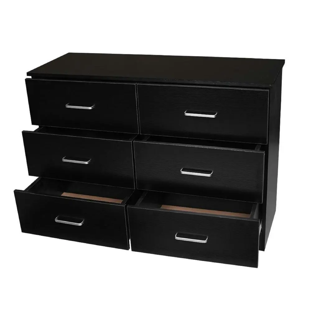 Design Square Modern 6-Drawer Chest Dresser Lowboy Storage Cabinet - Black