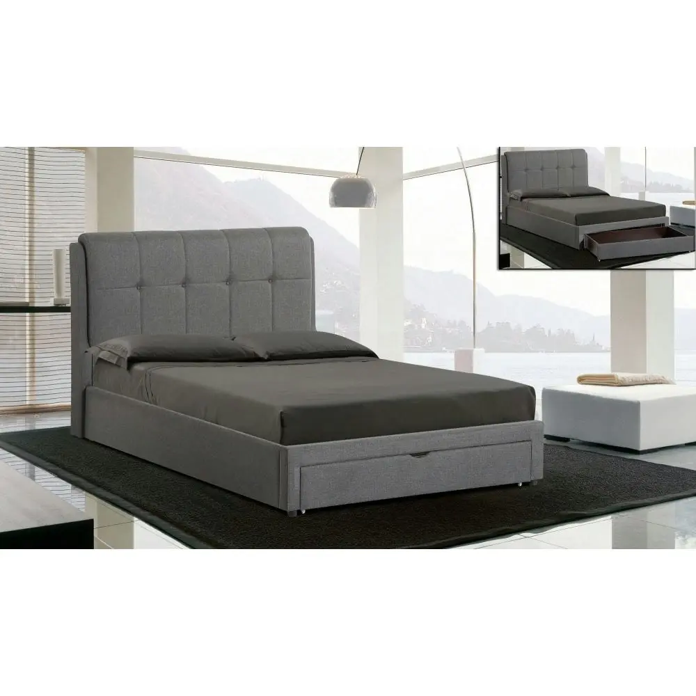 Our Home Regina Modern Fabric Bed Frame Double Size With Storage - Grey