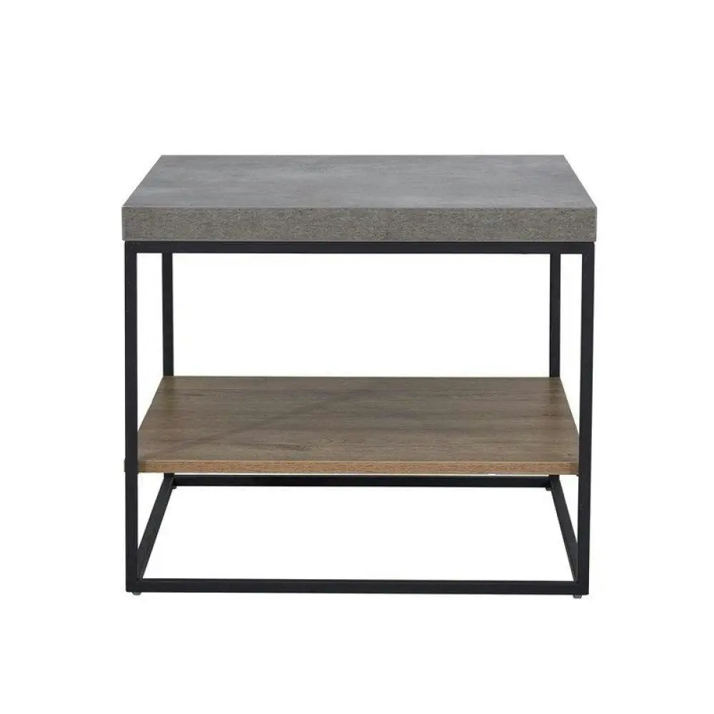 Design Square Modern Open Shelf Nightstand End Side Lamp Table - Black Metal Legs - Cement Grey