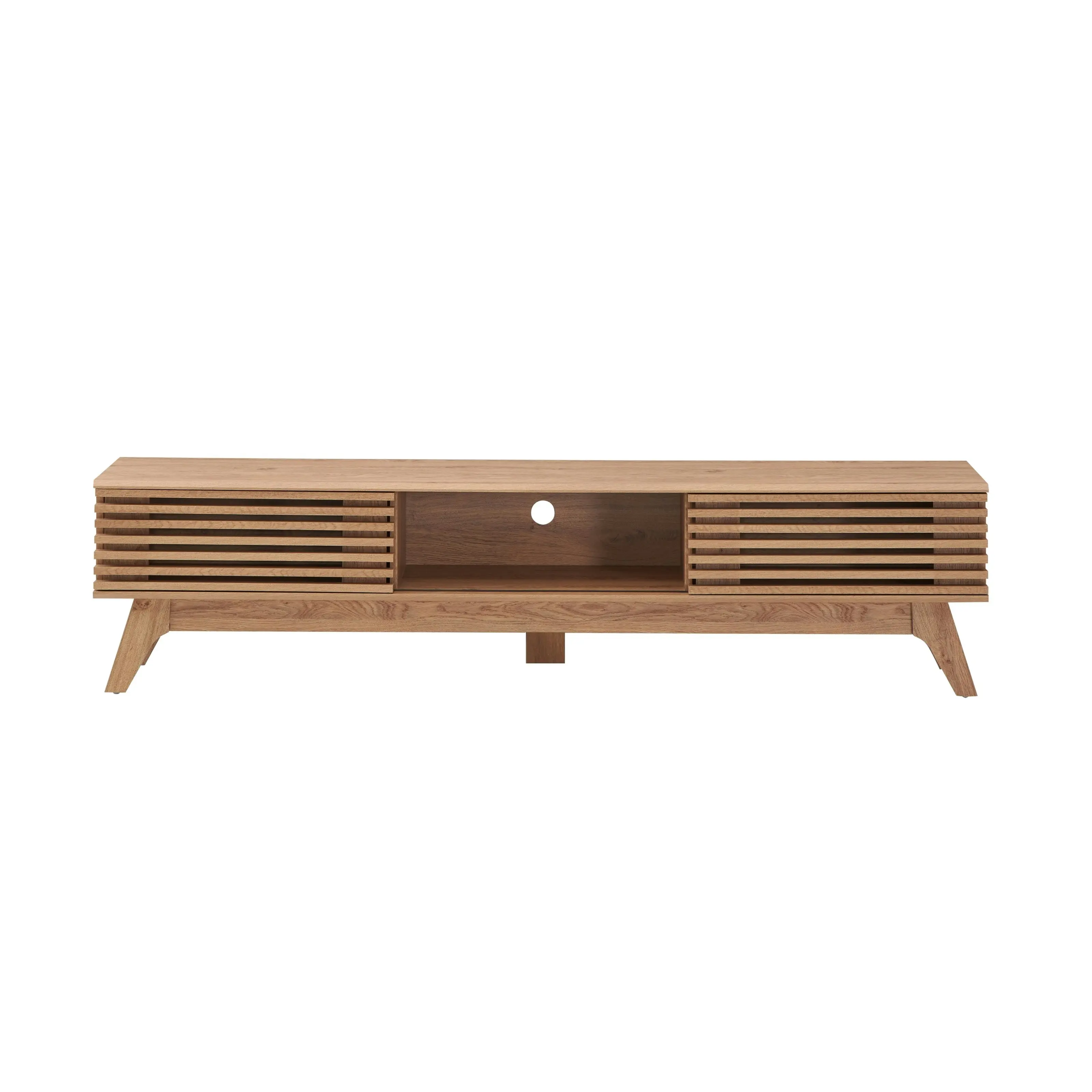 Design Square Camille Wooden Lowline Entertainment Unit TV Stand 180cm W/ 2-Doors - Oak