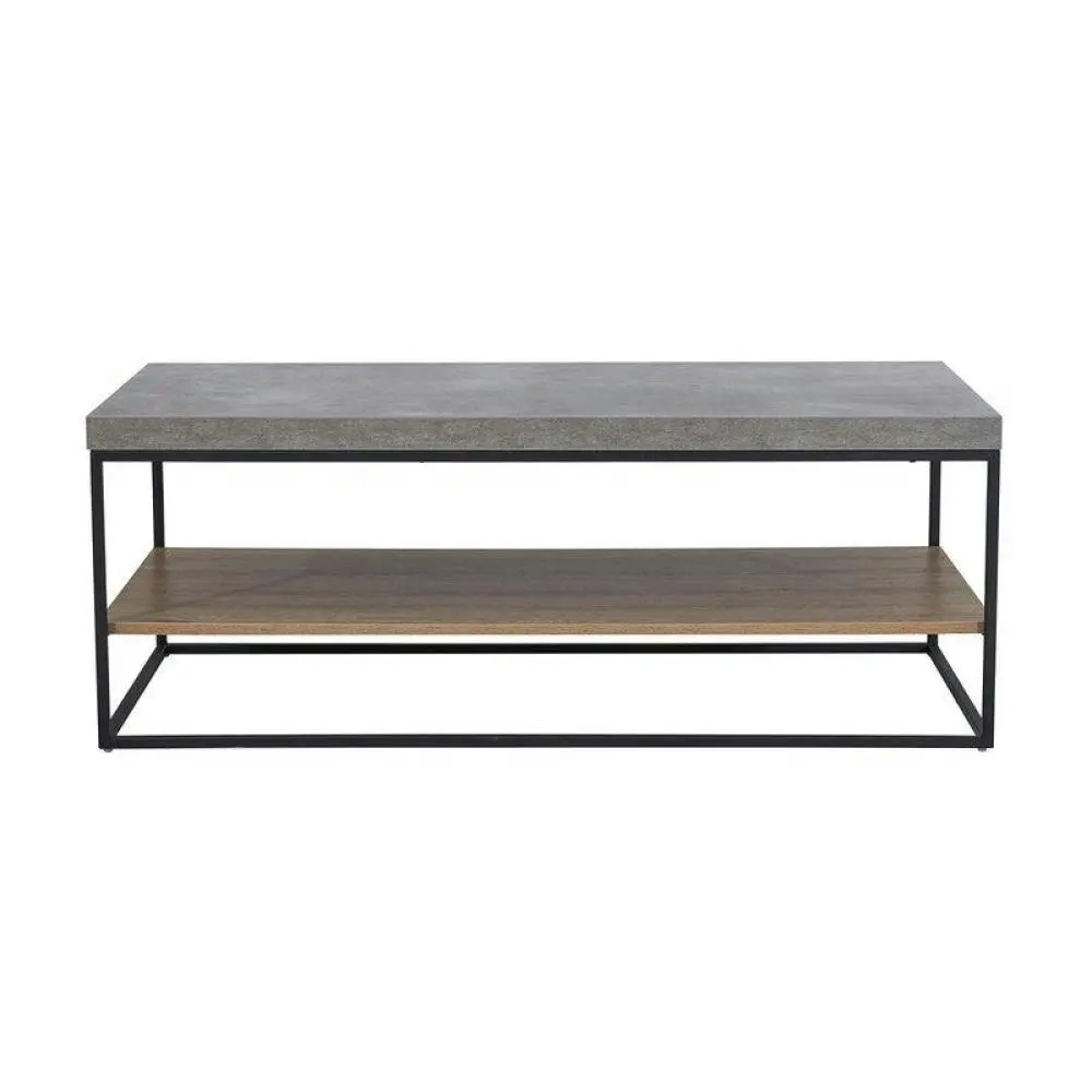 Design Square Rectangular Coffee Table - Black Metal Frame - Cement Grey