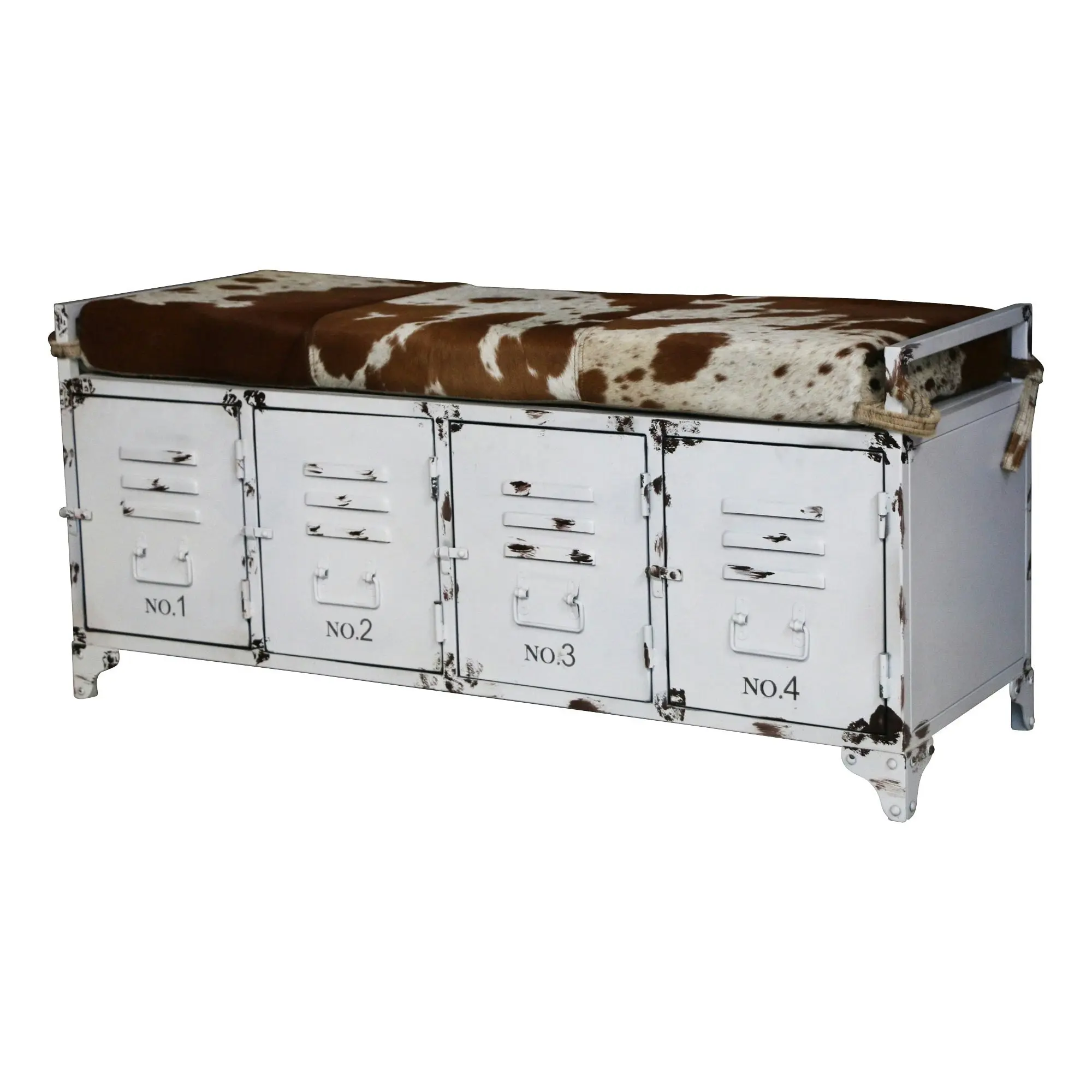 Michelle Iron Locker Bench Storage Ottoman Cowhide