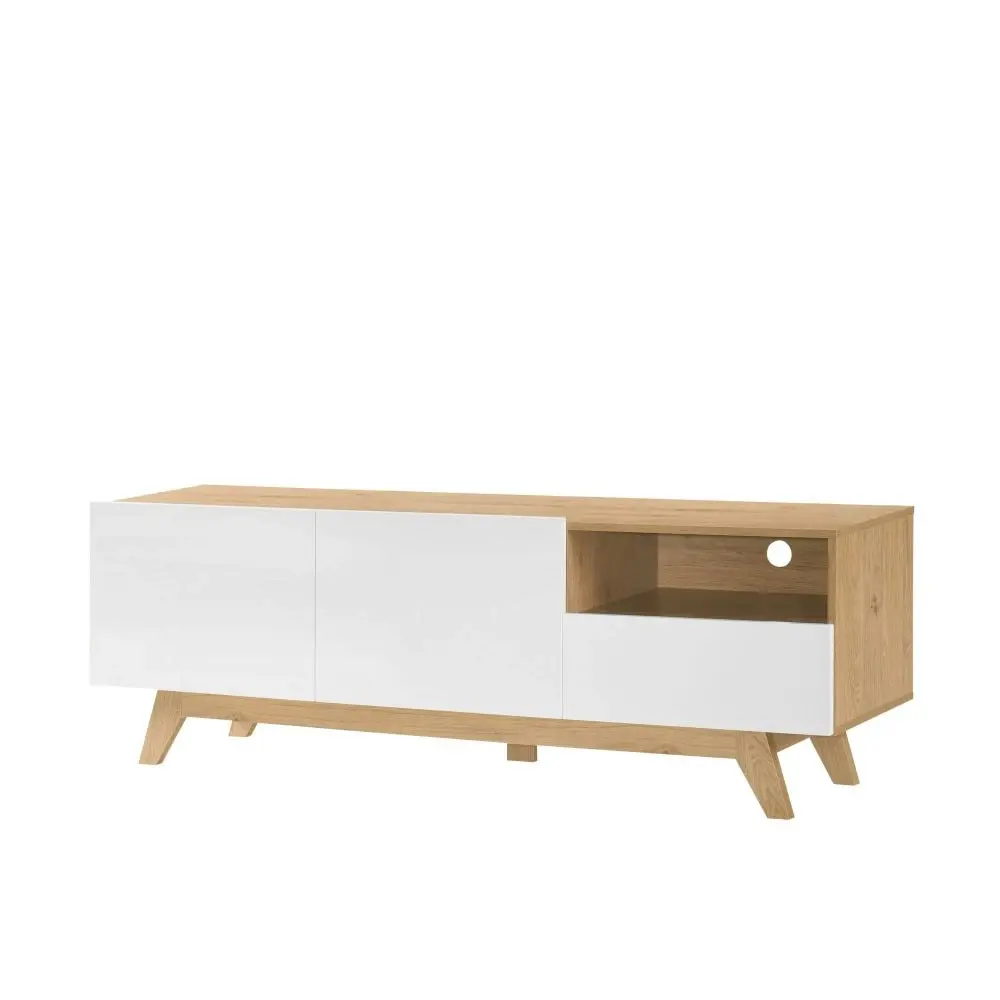 Design Square Romy Lowline Scandinavian Entertainment Unit TV Stand W/ 2-Doors - Oak/White