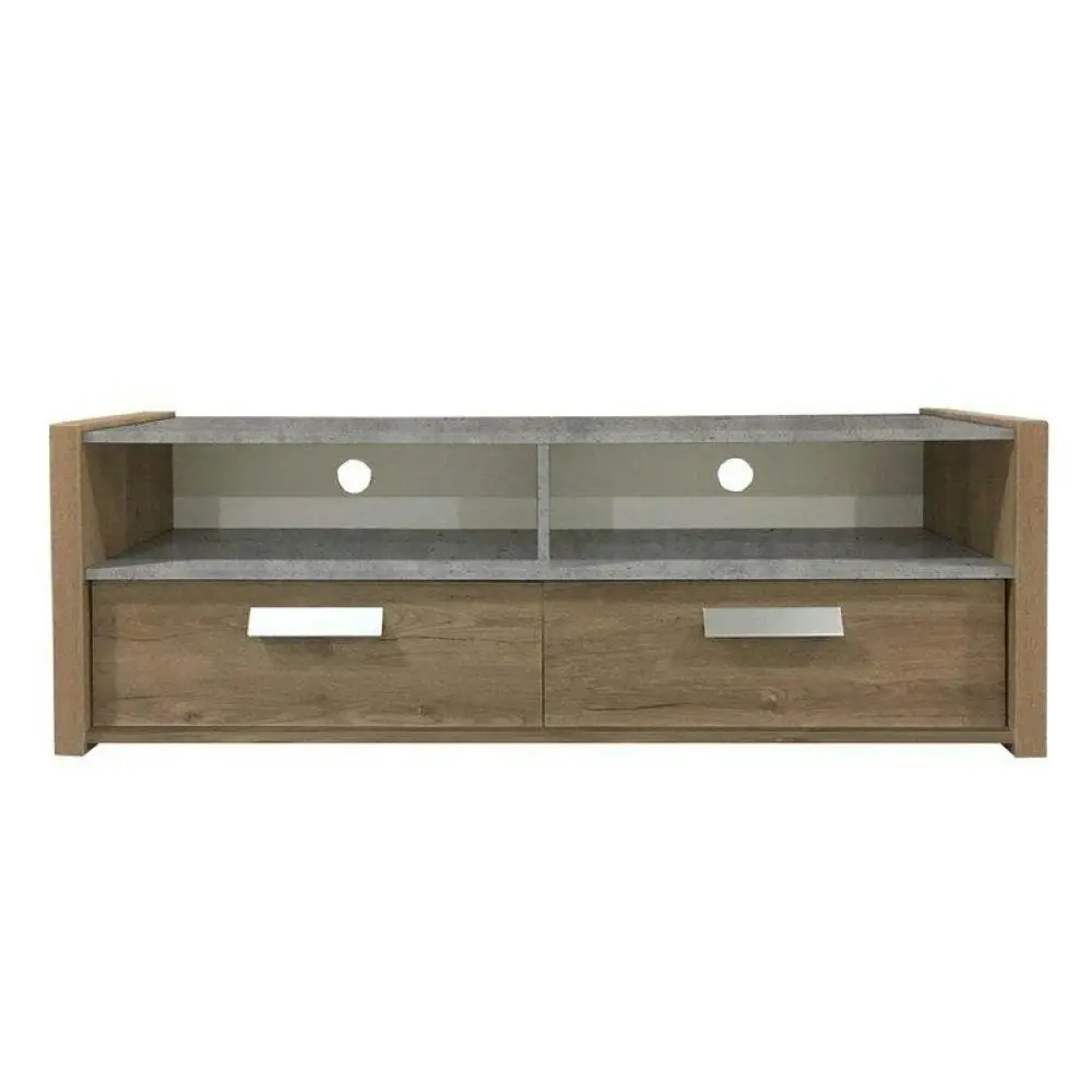 Design Square TV Stand Cabinet Entertainment Unit - Dark Oak / Matt Grey