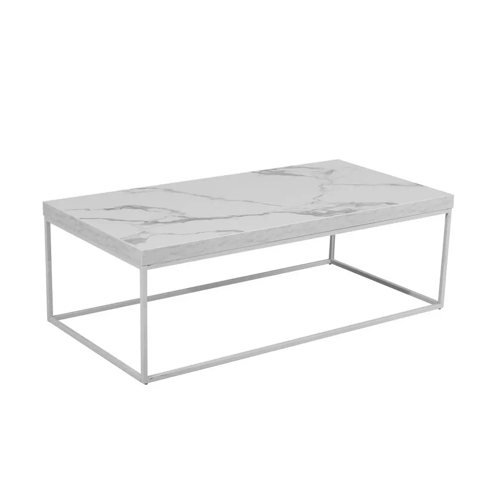 Design Square Rectangular Coffee Table W/ Marble Effect - White