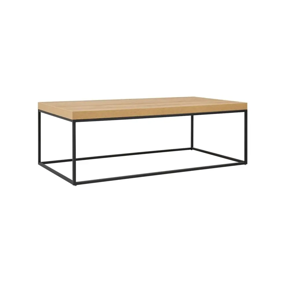 Design Square Modern Rectangular Wooden Coffee Table Metal Frame - Oak