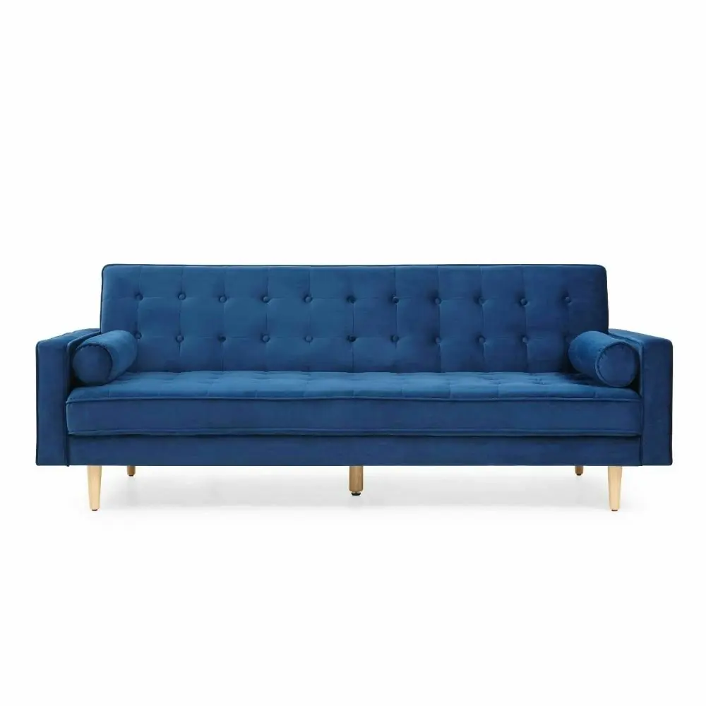 Design Square Modern Designer Scandinavian Velvet Fabric 3-Seater Sofa Bed - Blue