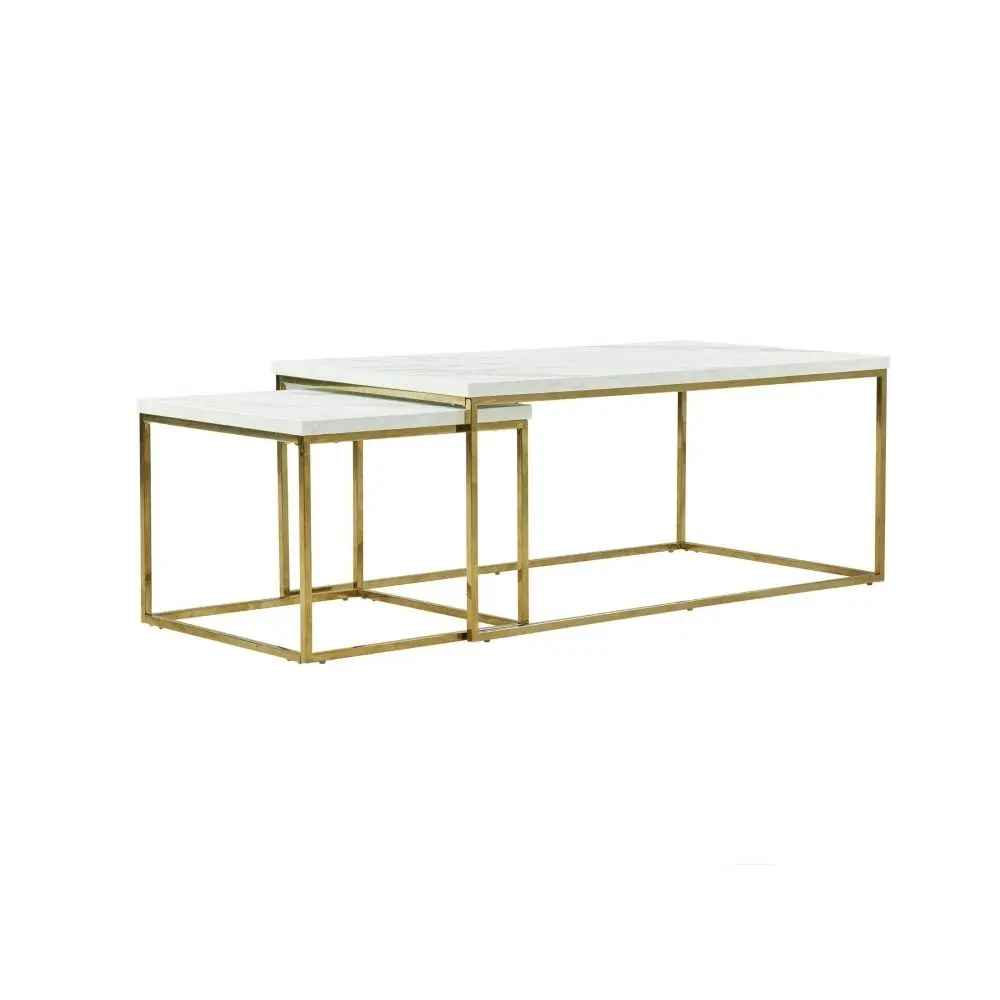 Design Square Nesting Coffee Table Set Metal Frame - White & Gold