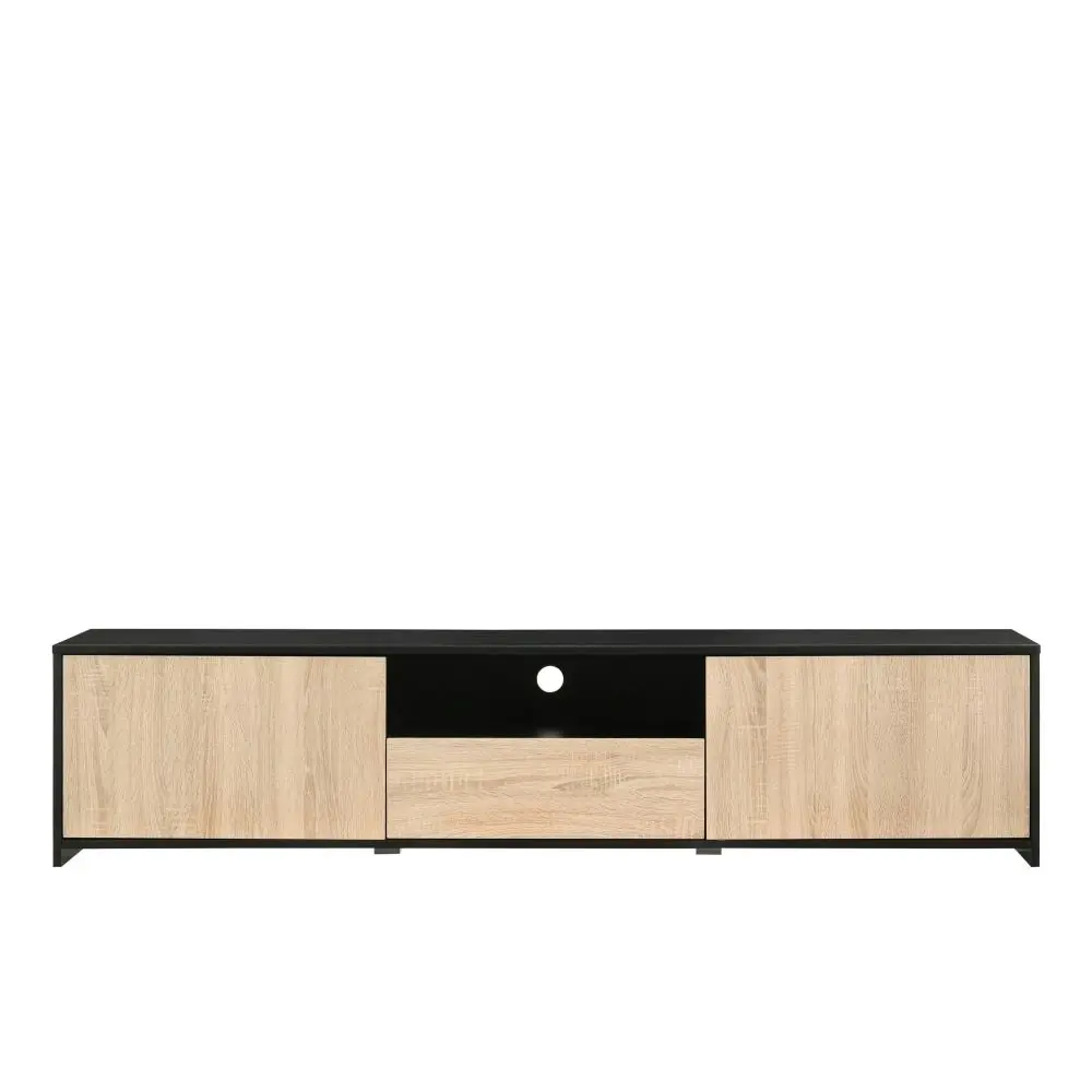 Design Square Elly Lowline Entertainment Unit TV Stand 180cm W/ 2-Doors 1-Drawer - Black/Oak