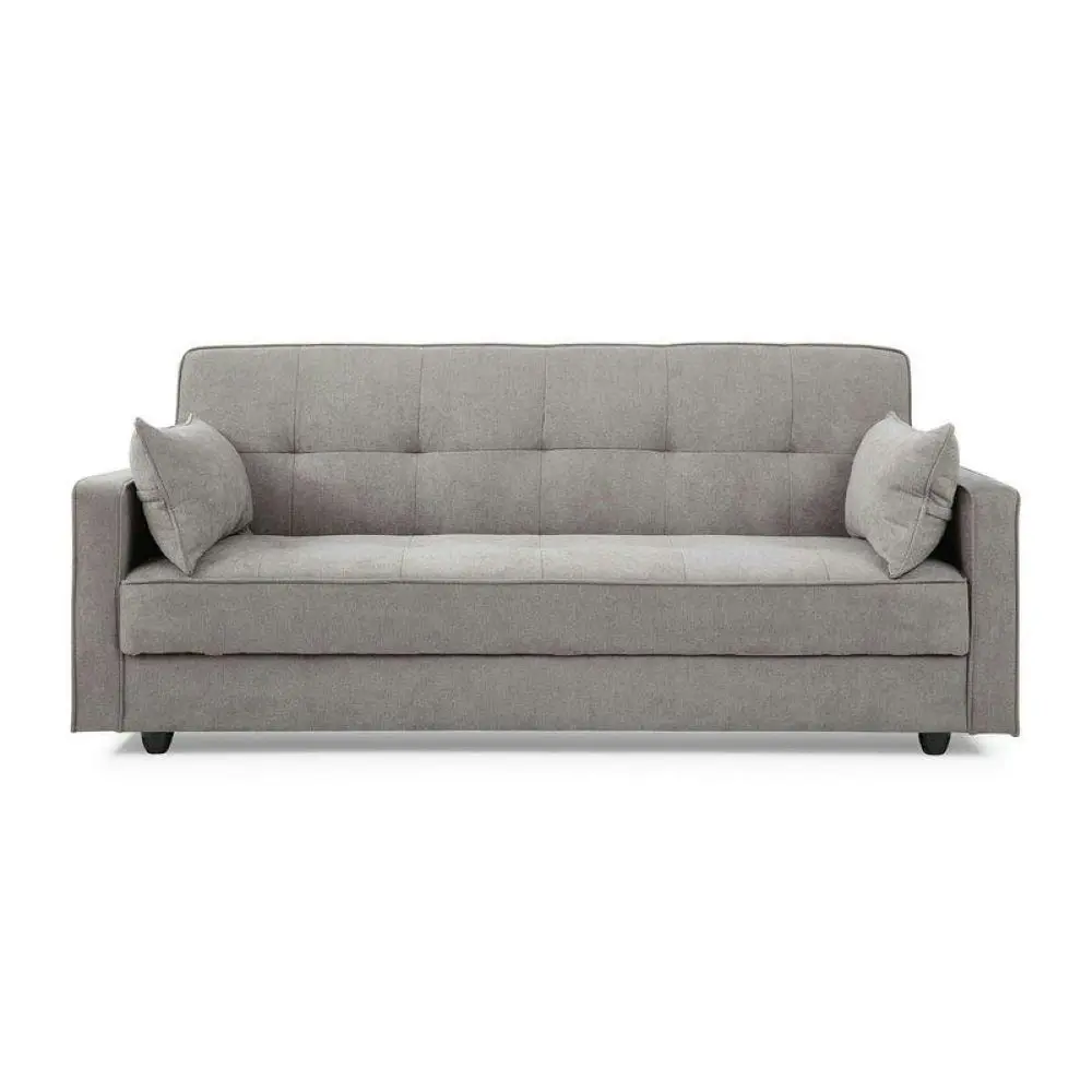 Design Square Modern Designer 3-Seater Suede Fabric Lounge Couch Sofa Bed - Grey