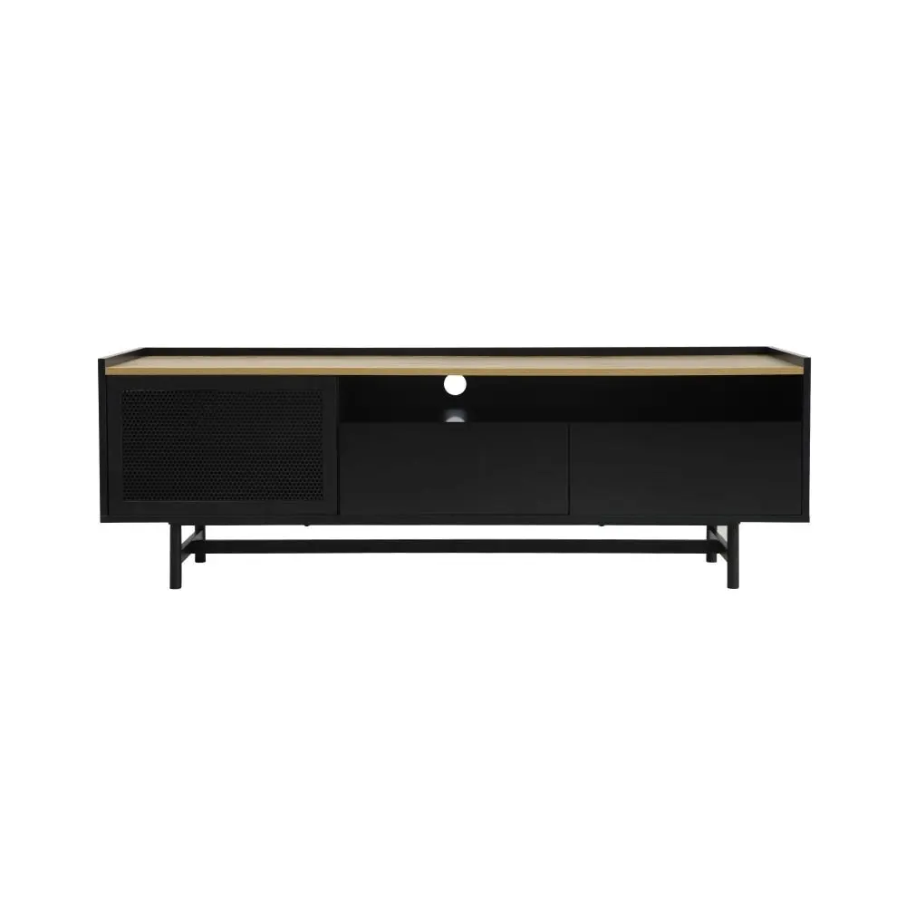 Maestro Furniture Mesh Lowline TV Stand Entertainment Unit Storage Cabinet 150cm - Black/Natural