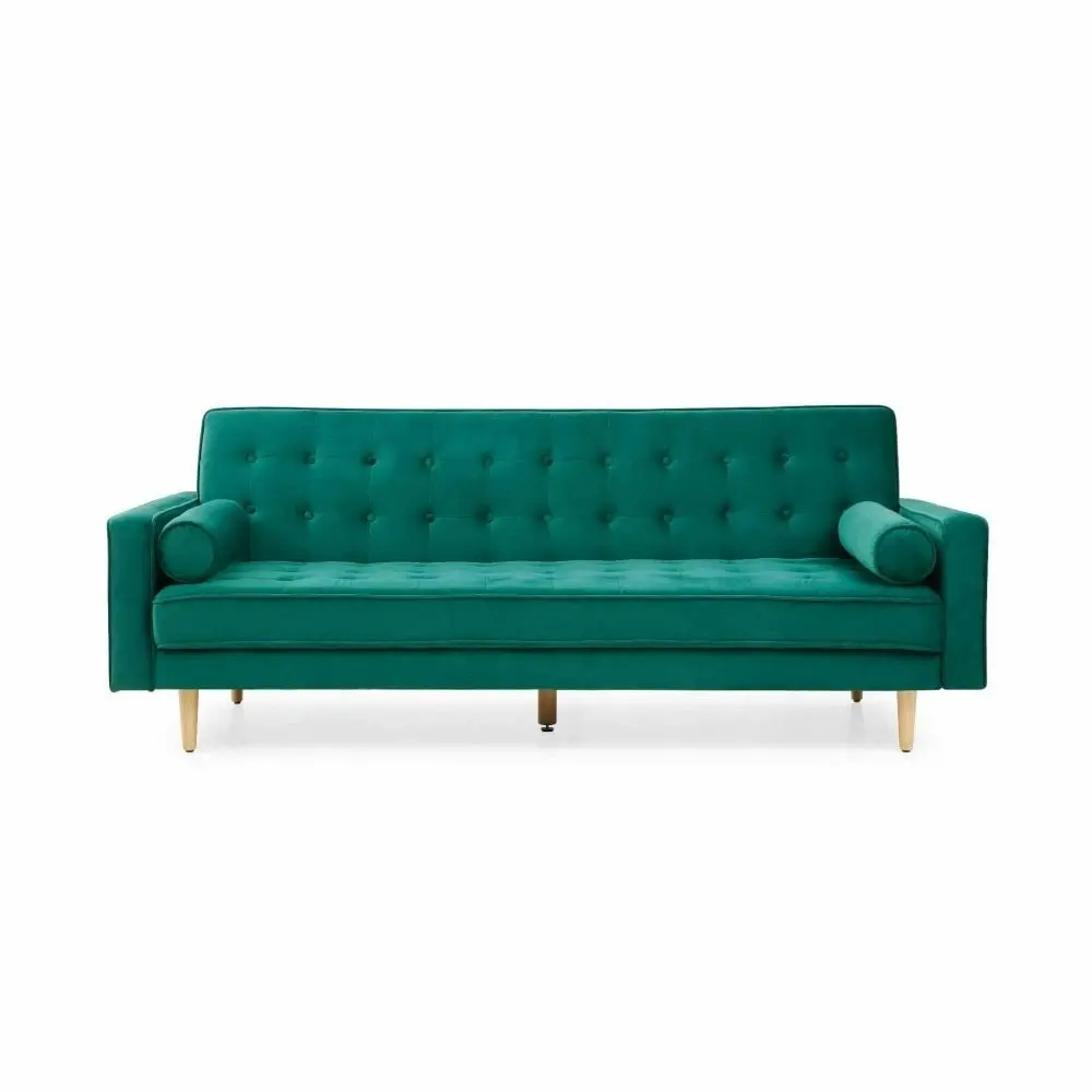 Design Square Modern Designer Scandinavian Velvet Fabric 3-Seater Sofa Bed - Green