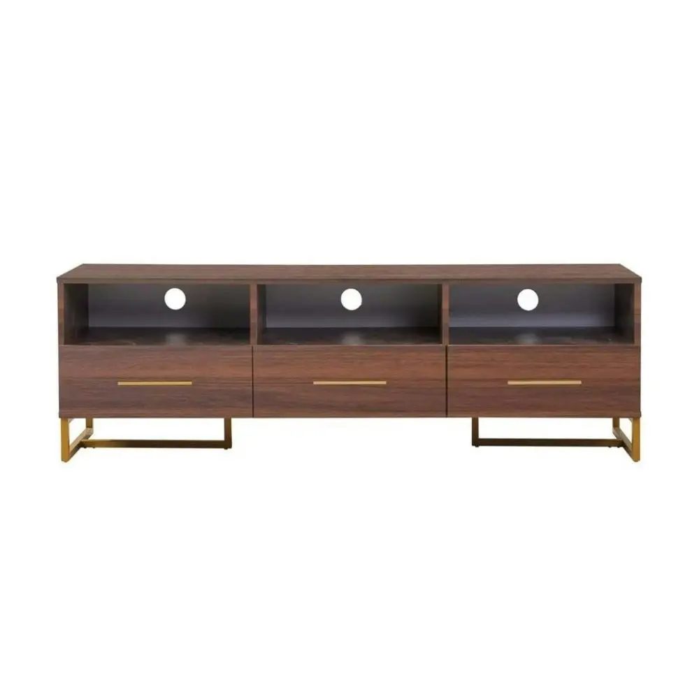 Design Square Lowline TV Stand Entertainment Unit W/ 3-Drawers 3-Shelves Storage - Grey & Gold