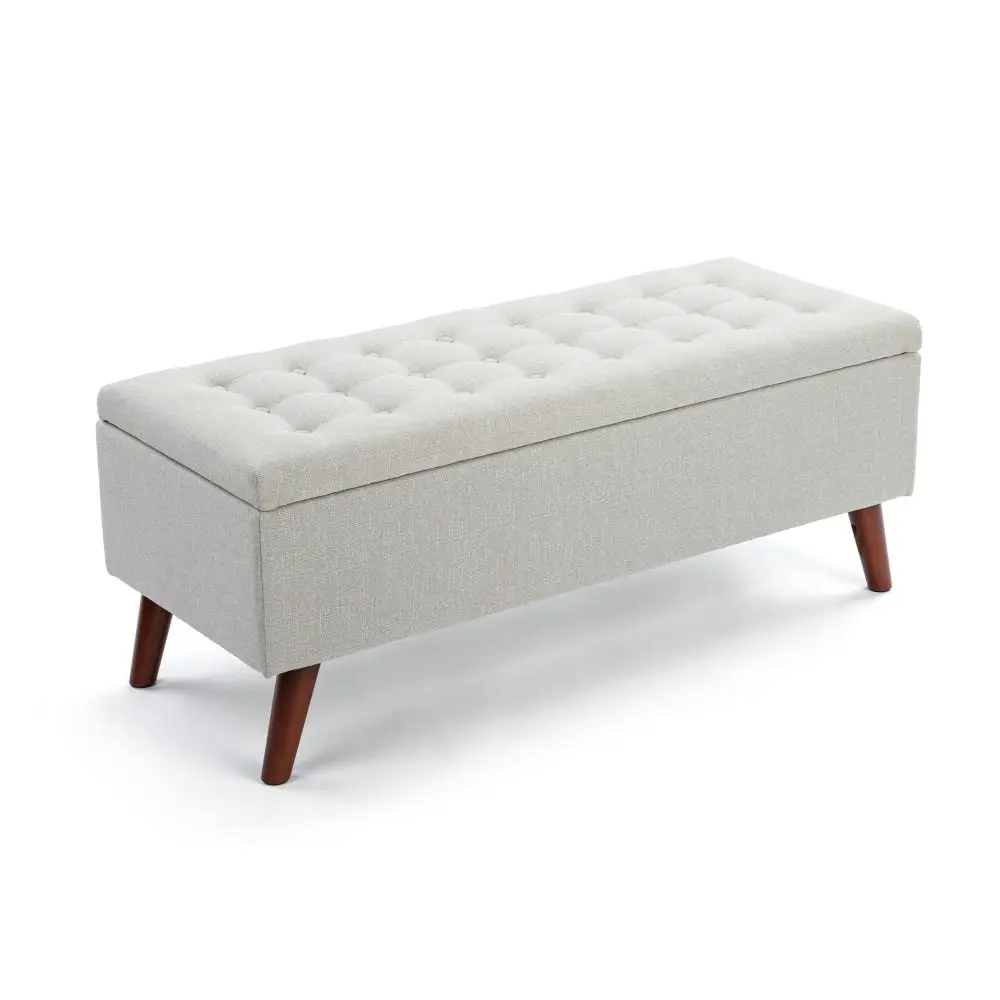 Design Square Demi Tufted Fabric Storage Ottoman Bench Foot Stool - Light Beige